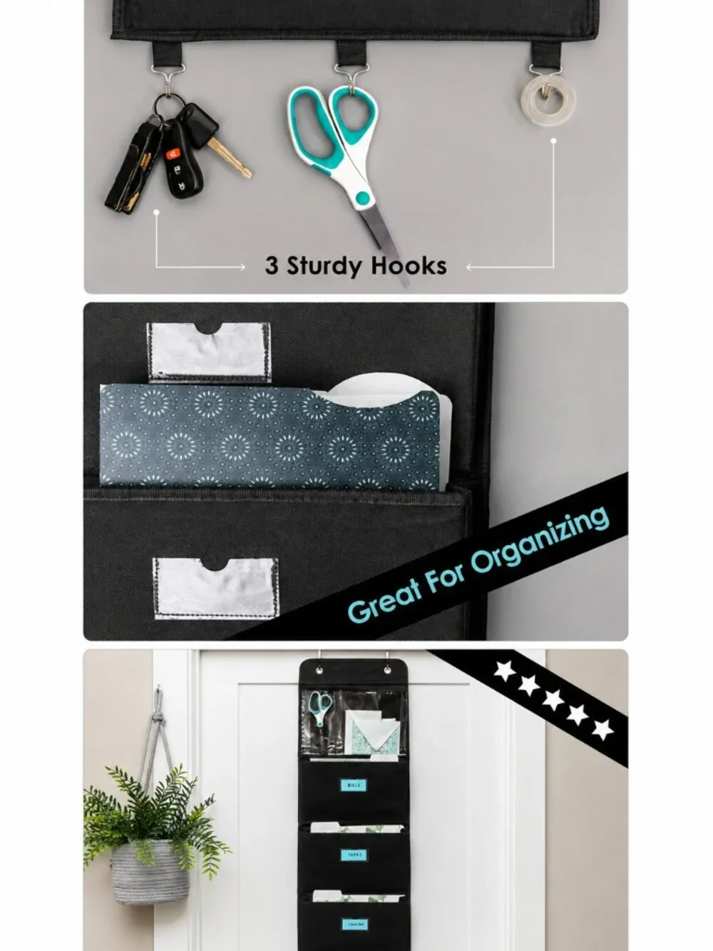 DESKORA BLACK HANGING WALL FILE ORGANIZER
